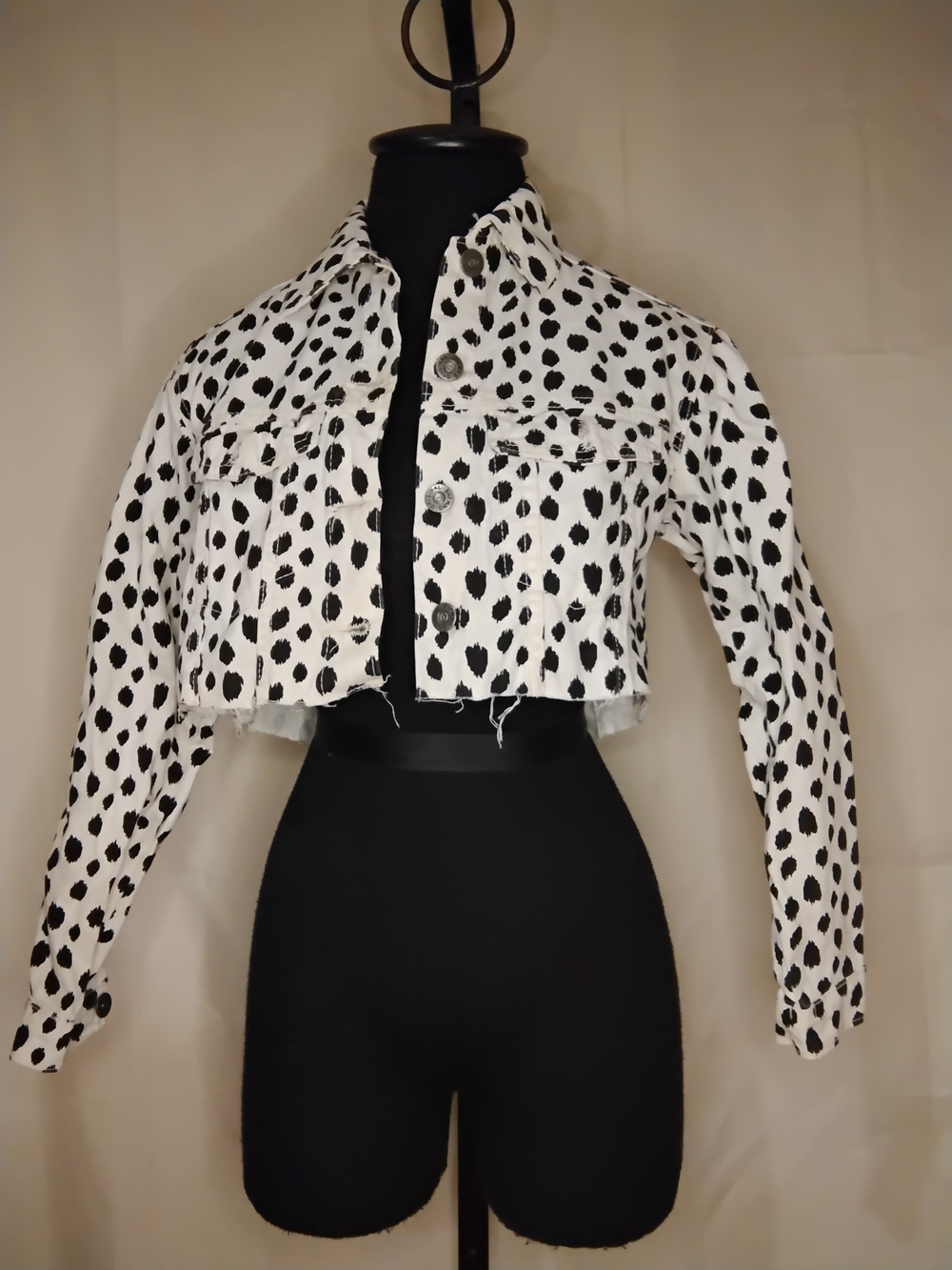 Nasty Gal White Cropped Dalmatian Spot Denim Jacket